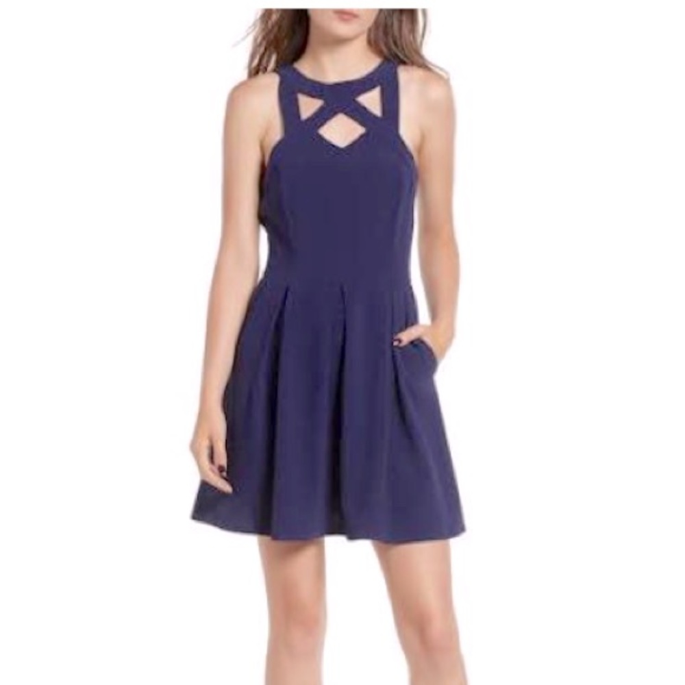 Navy blue speechless formal dress with pockets